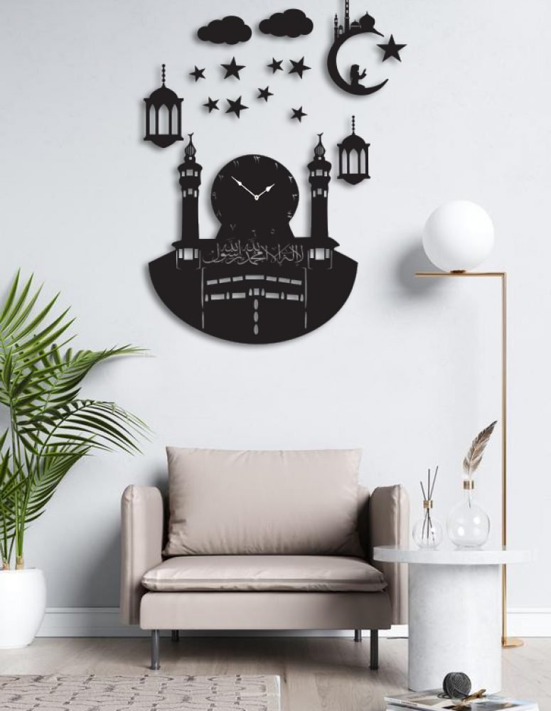 Wooden 3D Masjid Wall Clock